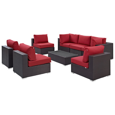 Modway Furniture Outdoor Sofas and Sectionals, Red,Burgundy,ruby, Sectional,Sofa, Espresso,Red, Complete Vanity Sets, Sofa Sectionals, 889654060826, EEI-2205-EXP-RED-SET