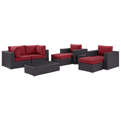 Modway Furniture Outdoor Sofas and Sectionals, Red,Burgundy,ruby, Sectional,Sofa, Espresso,Red, Complete Vanity Sets, Sofa Sectionals, 889654060895, EEI-2206-EXP-RED-SET