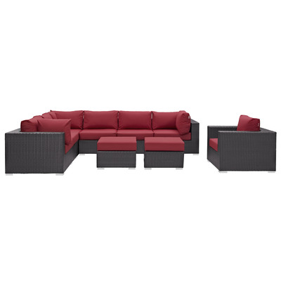 Modway Furniture Outdoor Sofas and Sectionals, Red,Burgundy,ruby, Sectional,Sofa, Espresso,Red, Complete Vanity Sets, Sofa Sectionals, 889654061038, EEI-2208-EXP-RED-SET