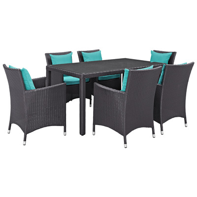 Outdoor Dining Sets Modway Furniture Convene Espresso Turquoise EEI-2241-EXP-TRQ-SET 889654062790 Bar and Dining Espresso Complete Vanity Sets 