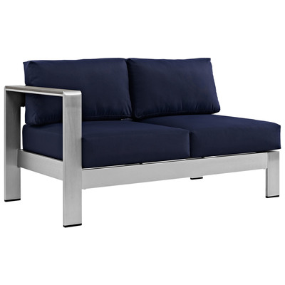 Modway Furniture Outdoor Sofas and Sectionals, Black,ebonyBlue,navy,teal,turquiose,indigo,aqua,SeafoamGreen,emerald,tealSilver, Loveseat,Sectional,Sofa, Canvas,Navy,Silver, Complete Vanity Sets, Sofa Sectionals, 889654065012, EEI-2265-SLV-NAV