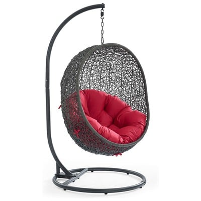 Outdoor Chairs and Stools Modway Furniture Hide Gray Red EEI-2273-GRY-RED 889654073840 Daybeds and Lounges Gray GreyRed Burgundy ruby Gray Red Steel Powder Coated Rust Proof Iro Hanging Swing Complete Vanity Sets 