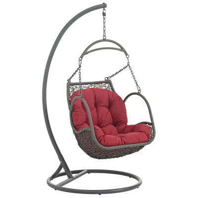 Outdoor Chairs and Stools Modway Furniture Arbor Red EEI-2279-RED-SET 889654073598 Daybeds and Lounges Red Burgundy ruby Red Steel Powder Coated Rust Proof Iro Hanging Swing Complete Vanity Sets 