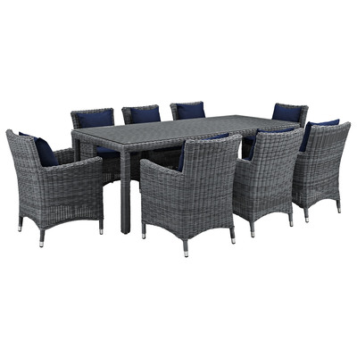 Outdoor Dining Sets Modway Furniture Summon Canvas Navy EEI-2331-GRY-NAV-SET 889654069133 Bar and Dining Blue navy teal turquiose indig Canvas Navy Complete Vanity Sets 