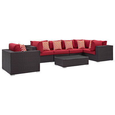 Modway Furniture Outdoor Sofas and Sectionals, Red,Burgundy,ruby, Sectional,Sofa, Espresso,Red, Complete Vanity Sets, Sofa Sectionals, 889654069676, EEI-2350-EXP-RED-SET
