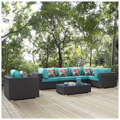 Outdoor Sofas and Sectionals Modway Furniture Convene Espresso Turquoise EEI-2350-EXP-TRQ-SET 889654069683 Sofa Sectionals Sectional Sofa Espresso Complete Vanity Sets 