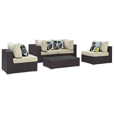 Modway Furniture Outdoor Sofas and Sectionals, Beige,Cream,beige,ivory,sand,nude, Sectional,Sofa, Espresso, Complete Vanity Sets, Sofa Sectionals, 889654070054, EEI-2356-EXP-BEI-SET