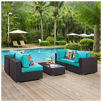 Outdoor Sofas and Sectionals Modway Furniture Convene Espresso Turquoise EEI-2356-EXP-TRQ-SET 889654070108 Sofa Sectionals Sectional Sofa Espresso Complete Vanity Sets 