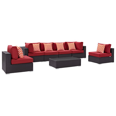 Modway Furniture Outdoor Sofas and Sectionals, Red,Burgundy,ruby, Sectional,Sofa, Espresso,Red, Complete Vanity Sets, Sofa Sectionals, 889654070160, EEI-2357-EXP-RED-SET