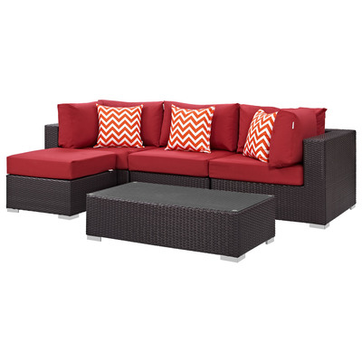 Modway Furniture Outdoor Sofas and Sectionals, Red,Burgundy,ruby, Sectional,Sofa, Espresso,Red, Complete Vanity Sets, Sofa Sectionals, 889654070511, EEI-2362-EXP-RED-SET