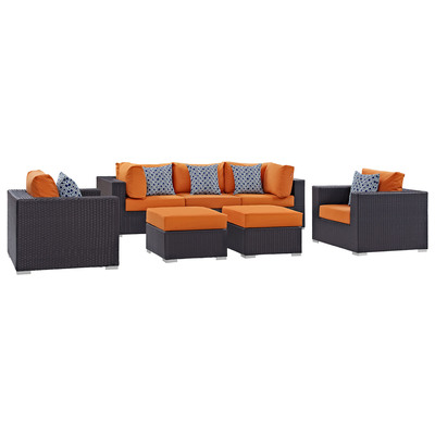Outdoor Sofas and Sectionals Modway Furniture Convene Espresso Orange EEI-2365-EXP-ORA-SET 889654070702 Sofa Sectionals Orange Sectional Sofa Espresso 