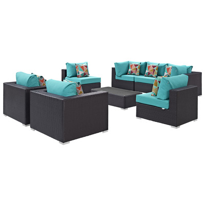 Outdoor Sofas and Sectionals Modway Furniture Convene Espresso Turquoise EEI-2368-EXP-TRQ-SET 889654070948 Sofa Sectionals Sectional Sofa Espresso Complete Vanity Sets 