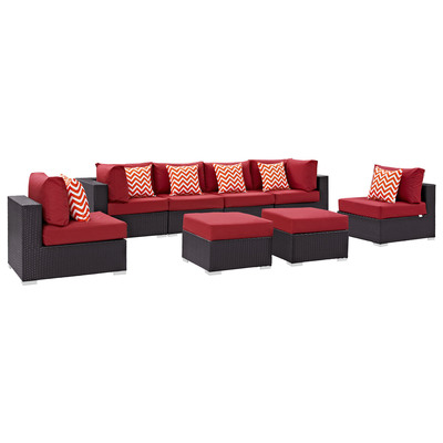 Modway Furniture Outdoor Sofas and Sectionals, Red,Burgundy,ruby, Sectional,Sofa, Espresso,Red, Sofa Sectionals, 889654071006, EEI-2369-EXP-RED-SET
