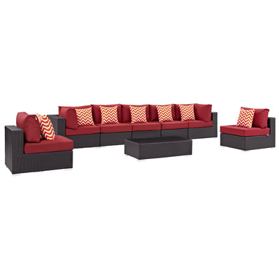 Modway Furniture Outdoor Sofas and Sectionals, Red,Burgundy,ruby, Sectional,Sofa, Espresso,Red, Complete Vanity Sets, Sofa Sectionals, 889654071075, EEI-2370-EXP-RED-SET