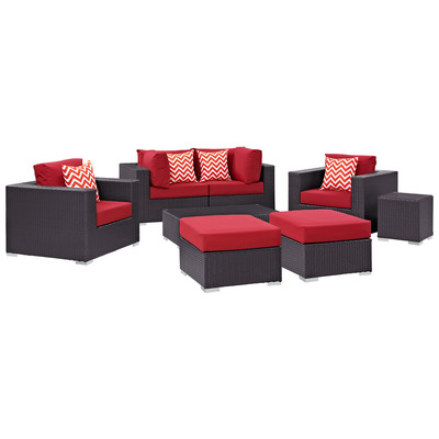 Modway Furniture Outdoor Sofas and Sectionals, Red,Burgundy,ruby, Sectional,Sofa, Espresso,Red, Sofa Sectionals, 889654071143, EEI-2371-EXP-RED-SET