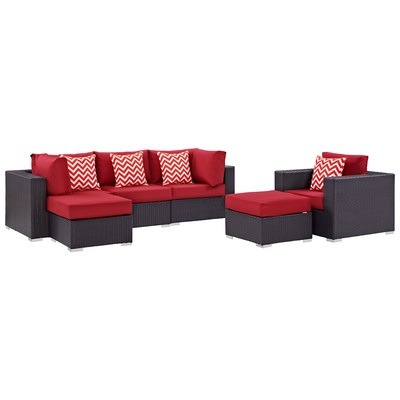 Modway Furniture Outdoor Sofas and Sectionals, Red,Burgundy,ruby, Sectional,Sofa, Espresso,Red, Complete Vanity Sets, Sofa Sectionals, 889654071211, EEI-2372-EXP-RED-SET