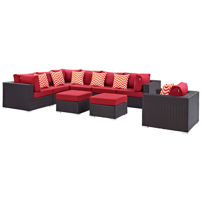 Modway Furniture Outdoor Sofas and Sectionals, Red,Burgundy,ruby, Sectional,Sofa, Espresso,Red, Sofa Sectionals, 889654071280, EEI-2373-EXP-RED-SET