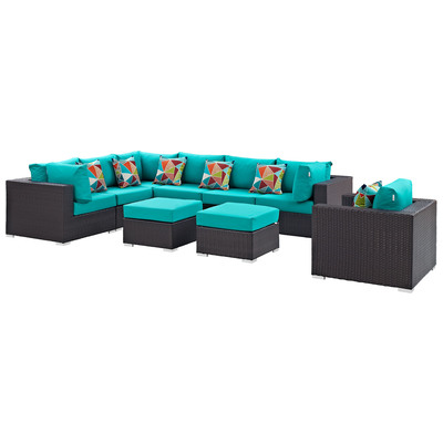 Outdoor Sofas and Sectionals Modway Furniture Convene Espresso Turquoise EEI-2373-EXP-TRQ-SET 889654071297 Sofa Sectionals Sectional Sofa Espresso 
