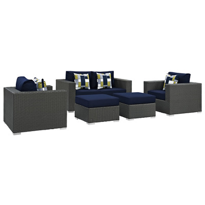 Modway Furniture Outdoor Sofas and Sectionals, Blue,navy,teal,turquiose,indigo,aqua,SeafoamGreen,emerald,teal, Sectional,Sofa, Canvas,Navy, Complete Vanity Sets, Sofa Sectionals, 889654071358, EEI-2375-CHC-NAV-SET