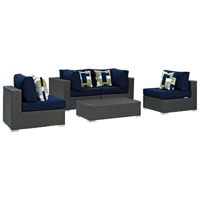 Modway Furniture Outdoor Sofas and Sectionals, Blue,navy,teal,turquiose,indigo,aqua,SeafoamGreen,emerald,teal, Sectional,Sofa, Canvas,Navy, Complete Vanity Sets, Sofa Sectionals, 889654071440, EEI-2378-CHC-NAV-SET