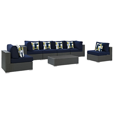 Modway Furniture Outdoor Sofas and Sectionals, Blue,navy,teal,turquiose,indigo,aqua,SeafoamGreen,emerald,teal, Sectional,Sofa, Canvas,Navy, Complete Vanity Sets, Sofa Sectionals, 889654071471, EEI-2379-CHC-NAV-SET