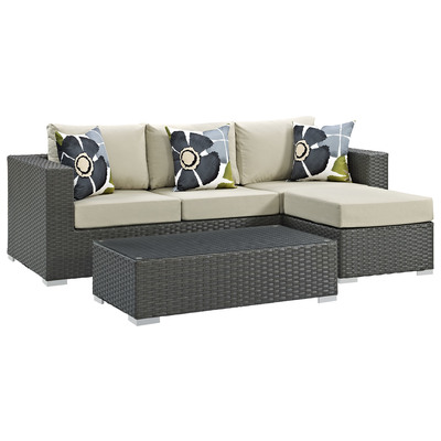 Modway Furniture Outdoor Sofas and Sectionals, Beige,Cream,beige,ivory,sand,nude, Sectional,Sofa, Canvas, Complete Vanity Sets, Sofa Sectionals, 889654071617, EEI-2384-CHC-BEI-SET