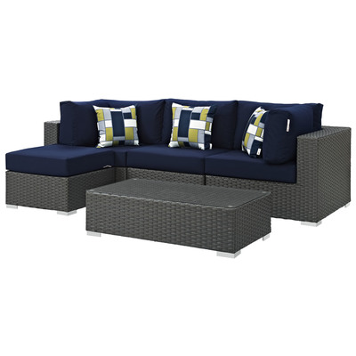 Modway Furniture Outdoor Sofas and Sectionals, Blue,navy,teal,turquiose,indigo,aqua,SeafoamGreen,emerald,teal, Sectional,Sofa, Canvas,Navy, Complete Vanity Sets, Sofa Sectionals, 889654071655, EEI-2385-CHC-NAV-SET