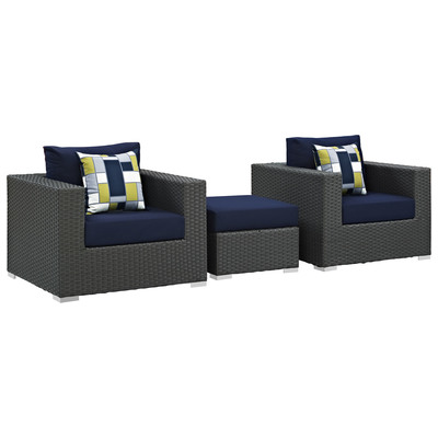 Modway Furniture Outdoor Sofas and Sectionals, Blue,navy,teal,turquiose,indigo,aqua,SeafoamGreen,emerald,teal, Sectional,Sofa, Canvas,Navy, Complete Vanity Sets, Sofa Sectionals, 889654071686, EEI-2386-CHC-NAV-SET