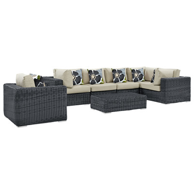 Modway Furniture Outdoor Sofas and Sectionals, Beige,Cream,beige,ivory,sand,nude, Sectional,Sofa, Canvas, Complete Vanity Sets, Sofa Sectionals, 889654071709, EEI-2387-GRY-BEI-SET