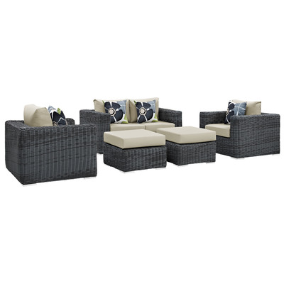 Modway Furniture Outdoor Sofas and Sectionals, Beige,Cream,beige,ivory,sand,nude, Sectional,Sofa, Canvas, Complete Vanity Sets, Sofa Sectionals, 889654071730, EEI-2388-GRY-BEI-SET