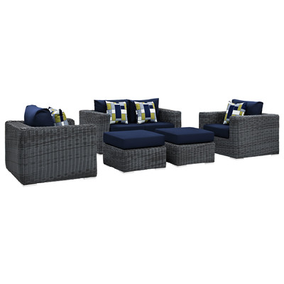 Modway Furniture Outdoor Sofas and Sectionals, Blue,navy,teal,turquiose,indigo,aqua,SeafoamGreen,emerald,teal, Sectional,Sofa, Canvas,Navy, Complete Vanity Sets, Sofa Sectionals, 889654071747, EEI-2388-GRY-NAV-SET