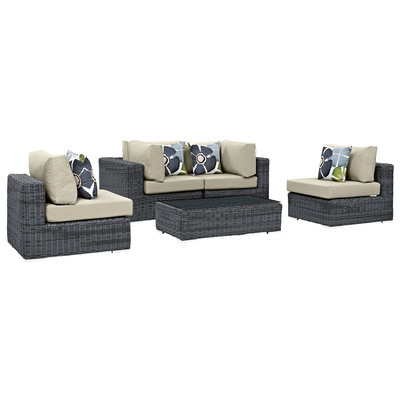 Modway Furniture Outdoor Sofas and Sectionals, Beige,Cream,beige,ivory,sand,nude, Sectional,Sofa, Canvas, Complete Vanity Sets, Sofa Sectionals, 889654071822, EEI-2391-GRY-BEI-SET