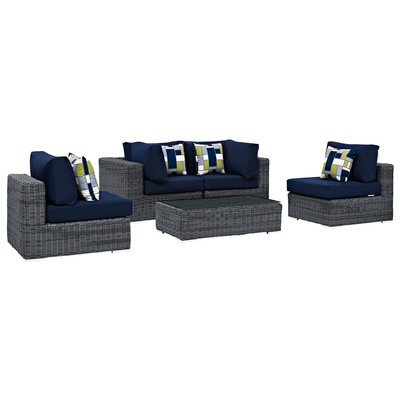 Modway Furniture Outdoor Sofas and Sectionals, Blue,navy,teal,turquiose,indigo,aqua,SeafoamGreen,emerald,teal, Sectional,Sofa, Canvas,Navy, Complete Vanity Sets, Sofa Sectionals, 889654071839, EEI-2391-GRY-NAV-SET