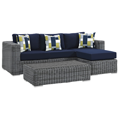 Modway Furniture Outdoor Sofas and Sectionals, Blue,navy,teal,turquiose,indigo,aqua,SeafoamGreen,emerald,teal, Sectional,Sofa, Canvas,Navy, Complete Vanity Sets, Sofa Sectionals, 889654072010, EEI-2397-GRY-NAV-SET