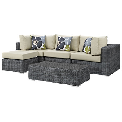 Modway Furniture Outdoor Sofas and Sectionals, Beige,Cream,beige,ivory,sand,nude, Sectional,Sofa, Canvas, Complete Vanity Sets, Sofa Sectionals, 889654072034, EEI-2398-GRY-BEI-SET