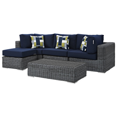 Modway Furniture Outdoor Sofas and Sectionals, Blue,navy,teal,turquiose,indigo,aqua,SeafoamGreen,emerald,teal, Sectional,Sofa, Canvas,Navy, Complete Vanity Sets, Sofa Sectionals, 889654072041, EEI-2398-GRY-NAV-SET
