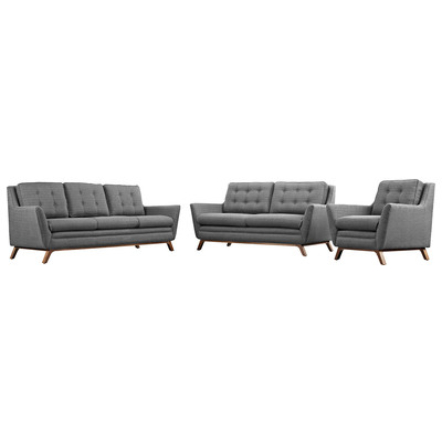 Modway Furniture Sofas and Loveseat, GrayGrey, Chaise,LoungeLoveseat,Love seatSofa, Mid-Century,Edloe Finch,mid century,midcentury, Sofa Set,setTufted,tufting, Complete Vanity Sets, Sofas and Armchairs, 889654079002, EEI-2431-DOR-SET