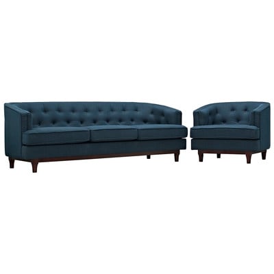 Sofas and Loveseat Modway Furniture Coast Azure EEI-2450-AZU-SET 889654083719 Sofas and Armchairs Chaise LoungeLoveseat Love sea Polyester Contemporary Contemporary/Mode Sofa Set setTufted tufting Complete Vanity Sets 