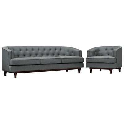 Sofas and Loveseat Modway Furniture Coast Gray EEI-2450-GRY-SET 889654083733 Sofas and Armchairs GrayGrey Chaise LoungeLoveseat Love sea Polyester Contemporary Contemporary/Mode Sofa Set setTufted tufting Complete Vanity Sets 