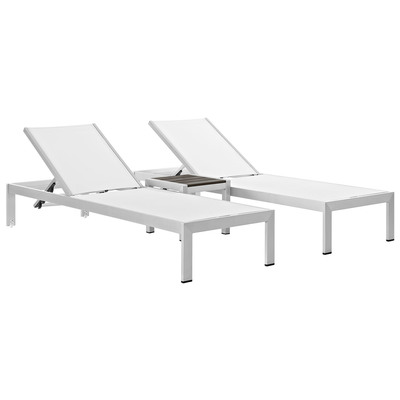 Outdoor Lounge and Lounge Sets Modway Furniture Shore Silver White EEI-2471-SLV-WHI-SET 889654090748 Daybeds and Lounges Black ebonySilver White snow Complete Vanity Sets 