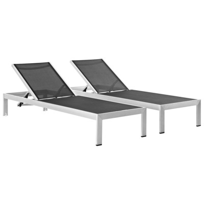 Modway Furniture Outdoor Sofas and Sectionals, Black,ebonySilver, Sofa, Silver, Complete Vanity Sets, Daybeds and Lounges, 889654090762, EEI-2472-SLV-BLK-SET