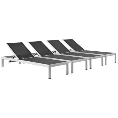 Modway Furniture Outdoor Sofas and Sectionals, Black,ebonySilver, Sofa, Silver, Complete Vanity Sets, Daybeds and Lounges, 889654090809, EEI-2473-SLV-BLK-SET