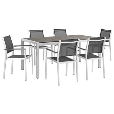 Outdoor Dining Sets Modway Furniture Shore Silver Black EEI-2486-SLV-BLK-SET 889654092070 Dining Sets Black ebonySilver Silver Complete Vanity Sets 