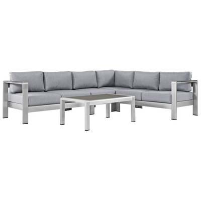 Modway Furniture Outdoor Sofas and Sectionals, Black,ebonyGray,GreySilver, Loveseat,Sectional,Sofa, Canvas,Gray,Light GraySilver, Complete Vanity Sets, Sofa Sectionals, 889654091011, EEI-2557-SLV-GRY