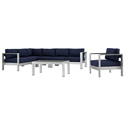Modway Furniture Outdoor Sofas and Sectionals, Black,ebonyBlue,navy,teal,turquiose,indigo,aqua,SeafoamGreen,emerald,tealSilver, Loveseat,Sectional,Sofa, Canvas,Navy,Silver, Complete Vanity Sets, Sofa Sectionals, 889654091066, EEI-2558-SLV-NAV