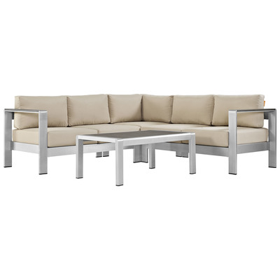 Modway Furniture Outdoor Sofas and Sectionals, Beige,Black,ebonyCream,beige,ivory,sand,nudeSilver, Loveseat,Sectional,Sofa, Canvas,Silver, Complete Vanity Sets, Sofa Sectionals, 889654091080, EEI-2559-SLV-BEI