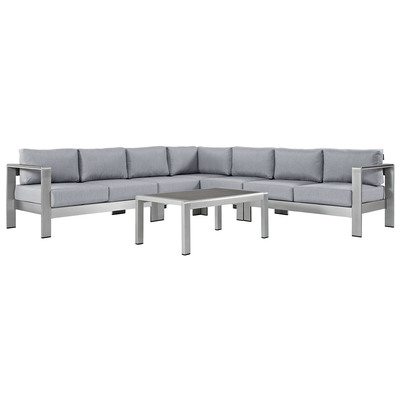 Modway Furniture Outdoor Sofas and Sectionals, Black,ebonyGray,GreySilver, Loveseat,Sectional,Sofa, Canvas,Gray,Light GraySilver, Complete Vanity Sets, Sofa Sectionals, 889654091172, EEI-2561-SLV-GRY