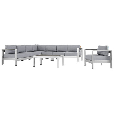 Modway Furniture Outdoor Sofas and Sectionals, Black,ebonyGray,GreySilver, Loveseat,Sectional,Sofa, Canvas,Gray,Light GraySilver, Complete Vanity Sets, Sofa Sectionals, 889654091219, EEI-2562-SLV-GRY
