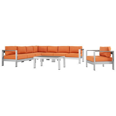 Modway Furniture Outdoor Sofas and Sectionals, Black,ebonyOrange,Silver, Loveseat,Sectional,Sofa, Canvas,Silver, Complete Vanity Sets, Sofa Sectionals, 889654091233, EEI-2562-SLV-ORA