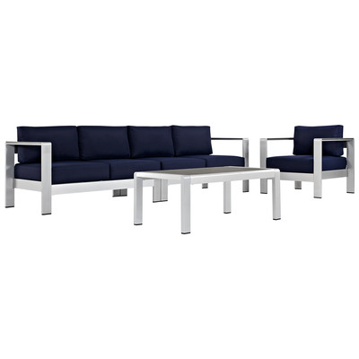 Modway Furniture Outdoor Sofas and Sectionals, Black,ebonyBlue,navy,teal,turquiose,indigo,aqua,SeafoamGreen,emerald,tealSilver, Loveseat,Sectional,Sofa, Canvas,Navy,Silver, Complete Vanity Sets, Sofa Sectionals, 889654091264, EEI-2563-SLV-NAV